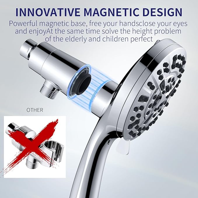 Filtered Shower Head with Handheld - 9 Spray Modes High Pressure Handheld Shower with Filter Spray Combo, Magnetic Shower Heads, With 60-Inch Long Hose