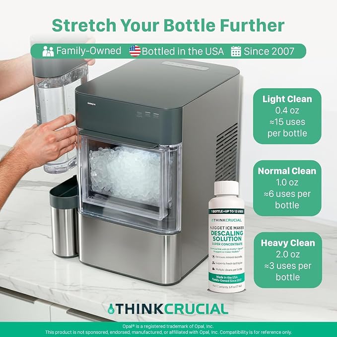 Think Crucial Up to 15 cleans SUPER Concentrate for GE Profile Opal® Ice Maker Descaler – 6 oz - Clean Mode Ready – Unscented, Hot-Water Mix – Multiple Uses per Bottle