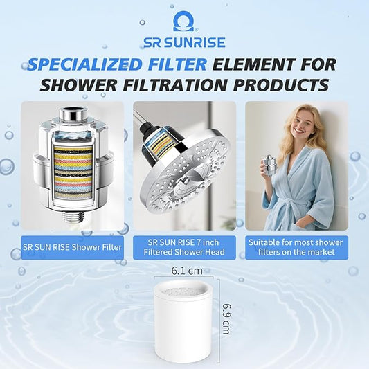 SR SUN RISE 20-Stages Shower Filter Replacement Cartridges - Universal Fit for Most Shower Head Filters, Reduces Chlorine & Chemicals, pH Balanced Water for Soft Skin & Healthy Hair(2-Pack)