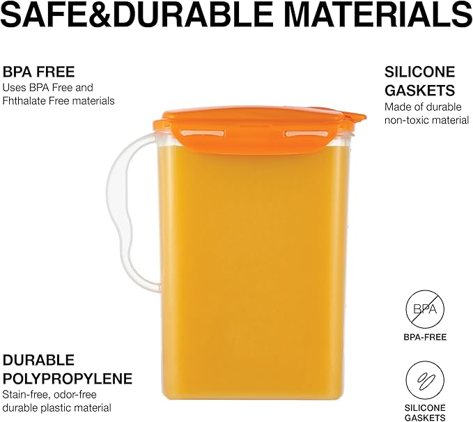 LocknLock Aqua Fridge Door Water Jug | Clear Pitcher | BPA Free Plastic Pitcher with Lid | 3 Quart Pitcher with Lid for Water, Juice, Tea & More Beverages, Orange