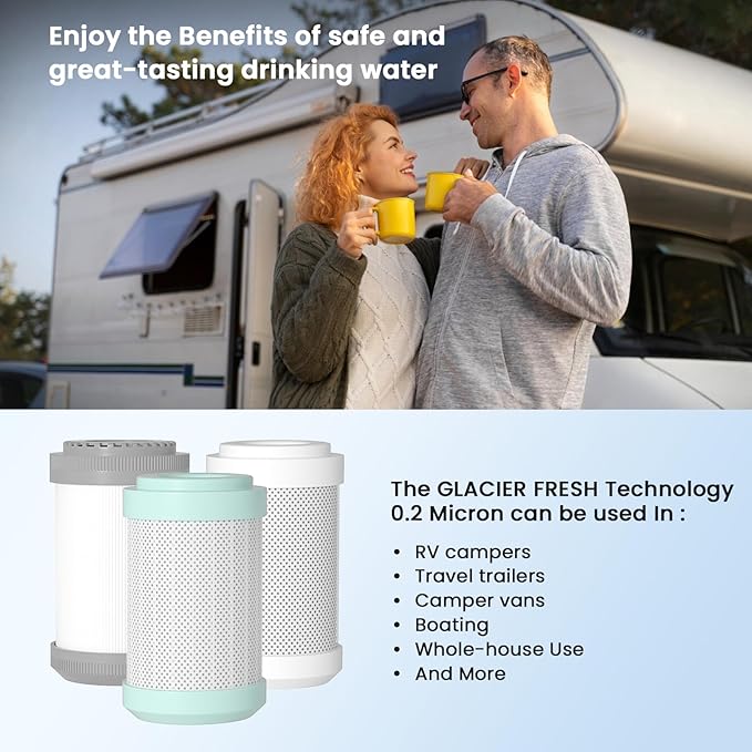 GLACIER FRESH Replacement cartridges for RV Water Filter System, 0.2 Micron High Flow Filter, Sediment “Longevity” by GLACIER FRESH, and Granular Activated Carbon “Tasty”.… 6 Pack (2 set)