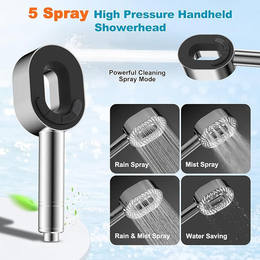 Hibbent Filtered Showerhead with handheld, High Pressure 5 Sprays Handheld Shower Head with Brass Holder& 71" Metal Hose, Water Softener for Hard Water-Remove Chlorine, Reduces Dry Itchy Skin, Chrome