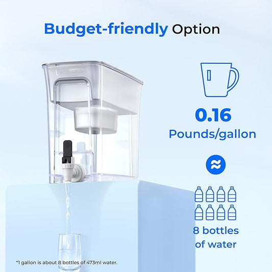 Waterdrop 35-Cup Slim Water Filter Dispenser, Large Capacity, 200-Gallon Long-Life, Faster Filtration, Reduces Chlorine, PFOA/PFOS and More, BPA Free, White (with 1 Filter)
