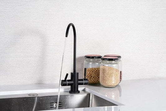 Two Way Drinking Faucet with Two Handles, Water Purifier RO Faucet, Stainless Steel Direct Drinking Kitchen tap for Filters, Sparkling, Cold Water (Matte Black)