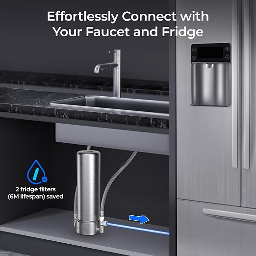 Waterdrop AP13 Under Sink Water Filter and Refrigerator Water Filter 2-in-1 | Reduce PFOA/PFOS, NSF/ANSI 42 Certified, No Drilling Required, Inline Water Filter System for Refrigerator and Undersink