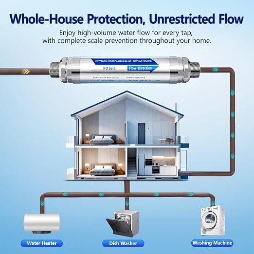 Scale Water Softener System,Salt-Free Water Descaler Whole House, ¾-Inch NPT Water Descaler System, Prevents Limescale in Tankless Water Heaters, Pipes, Dishwasher,Smart Toilets & Appliances