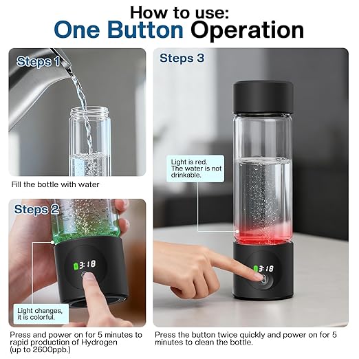 Fakllod Hydrogen Water Bottle Generator, Portable Rechargeable aquahealth Hydrogen Water, Hydrogen Water Ionizer Machine, with SPE/PEM Technology, for Home Office Travel (Dark Black)