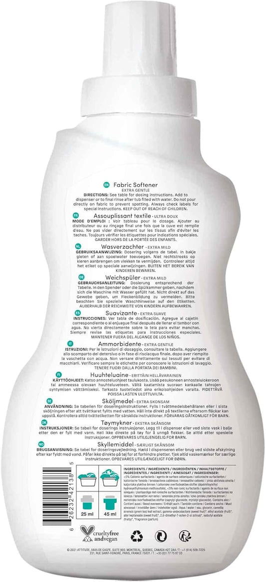 ATTITUDE Baby Laundry Fabric Softener, Plant and Mineral-Based Ingredients, Vegan and Cruelty Free Household Products, Pear Nectar, 40 Loads, 33.8 Fl Oz (Pack of 2)