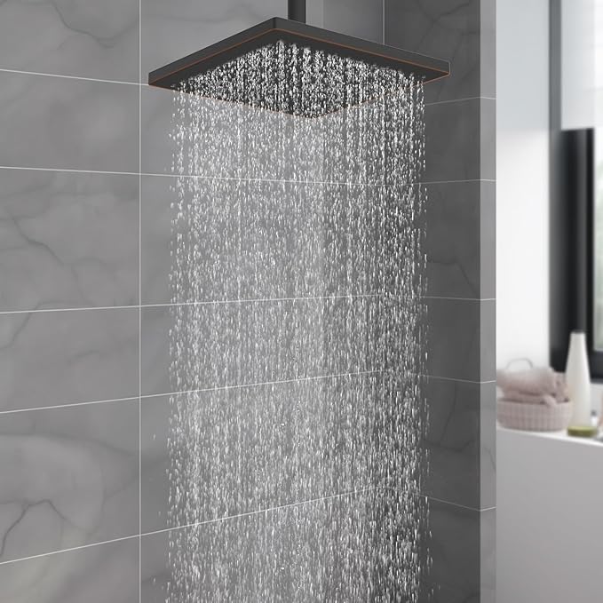 Hibbent cUCPC Certified Thickness Metal Rain Shower Head, 12'' High Pressure Shower Heads, Large Bathroom Shower Head with Adjustable Brass Ball Joint, Waterfall Full Body Coverage, Oil Rubbed Bronze