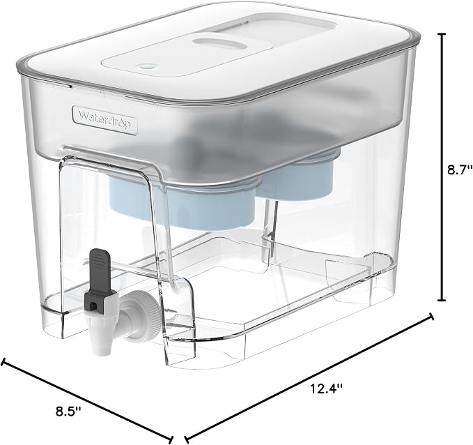 Waterdrop WFD-22W-DF-A Water Filter Dispenser, Alkaline 40-Cup, White | 2 Built-in Filters, 8X Faster Filtration, 200-Gallon Lifespan, Mineralized Alkaline Water, Reduces Chlorine