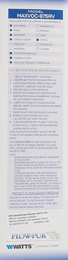 Watts MAXVOC-975RV 0.5 Micron Filter Cartridge