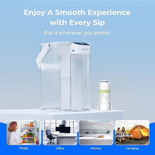 Waterdrop EDC01W Electric Water Filter Pitcher, NSF/ANSI 42, 15-Cup, White | 98% Chloramine Reduction, Rechargeable Water Dispenser, Instant 200-Gallon Countertop Purifier, Reduce PFOA/PFOS, Lead