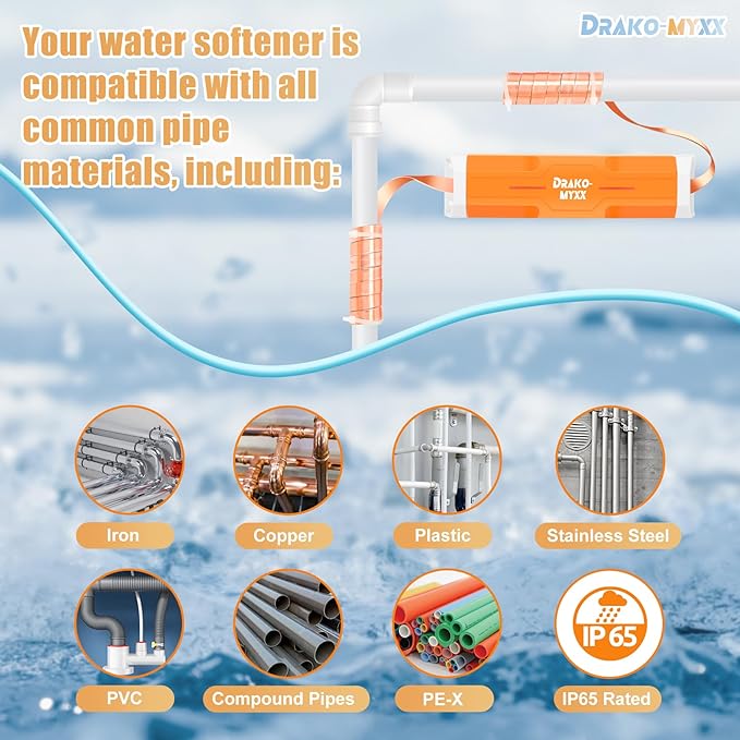 Electronic Water Descaler No Salt Water Treatment System for Whole House, Compatible With Pipes Up to 1 Inch (25.4 mm) in Diameter, Effectively Prevents Limescale Build-Up and Mineral Deposits