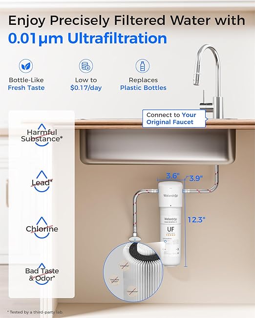 Waterdrop 10UAW-UF 0.01 μm Ultra Filtration Under Sink Water Filter System | Reduces Lead, Chlorine, Bad Taste & Odor, Connects Directly to Your Faucet, 1 Year