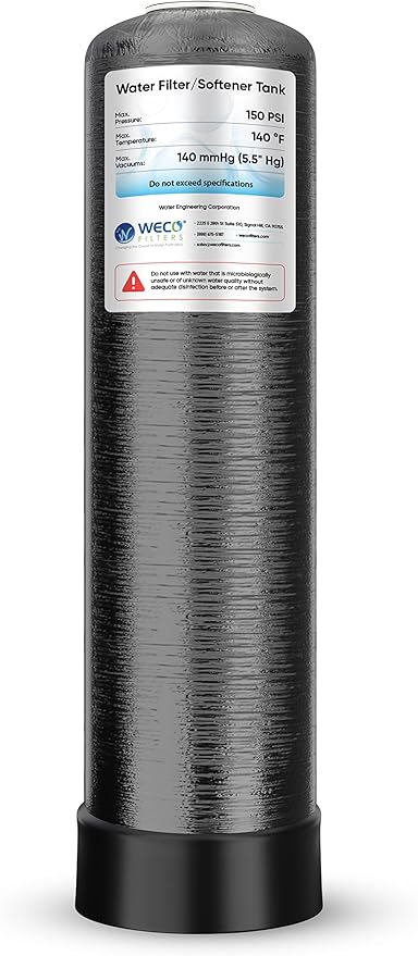 WECO Mineral Tank for Water Softener/Filter - Polyethylene Inner Shell Pressure Vessel with 2.5" Top Opening - 150 PSI Max Pressure - 120 °F Max Temperature - 16x65, BLACK