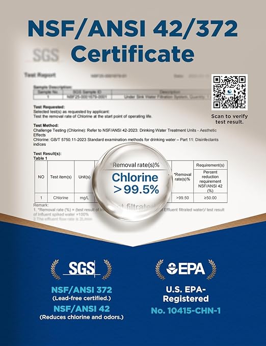 NOVETE Under Sink Water Filter UWF0A‑PC, NSF/ANSI 42 & 372 Certified, Reduces 99.5% Chlorine, Lead, PFOA/PFOS, Bad Taste, Direct Connect to Kitchen Faucet, 30K Gallons, USA Tech, White