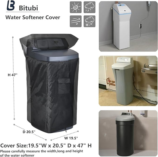 Bitubi Water Softener Insulated Cover for WHES30E/WHES40E Grain Water Softener System with Zipper Opening and Plush Lining, Indoor/Outdoor All Weather Protection 19.5"W x 20.5" D x 47" H, Black
