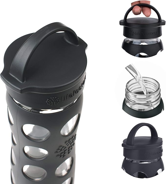 Lifefactory 22-Ounce BPA-Free Glass Water Bottle with Classic Cap and Protective Silicone Sleeve, Poppy