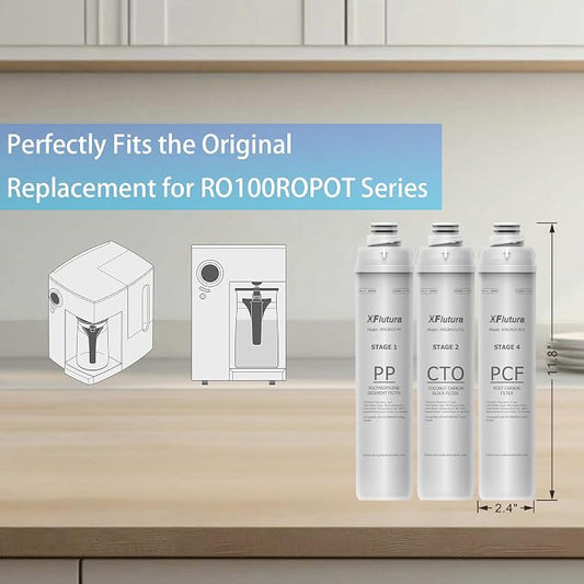 RO100ROPOT Series 1-Year Replacement Filter Cartridge Set Compatible with Bluevua RO100ROPOT, RO100ROPOTUV Series Water Filter, 1-Year Replacement Cartridge, Pack of 3 Filters (1*PP, 1*CTO, 1*PCF)