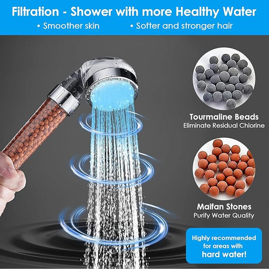 Vacto Temperature Controlled 3-color Changing Shower Head Kit, Water Saving Showerheads with Filtration Beads, LED High Pressure Handheld Shower Head Set with Hose and Bracket