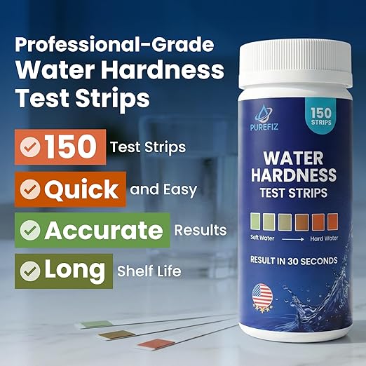 Water Hardness Test Strips – 150 Strips for Home, Well Water & Water Softeners – Instant Results in 30 Seconds – Tests Soft, Hard & Very Hard Water – Perfect for Kitchens, Showers & Appliances