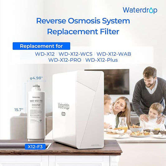 Waterdrop X12-F3 Filter, Replacement for All X12 1200 GPD Series Reverse Osmosis System, Reduce PFAS, 24-month Lifetime