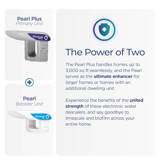 HydroFLOW Pearl Plus with Pearl Booster | Eco Friendly Alternative to Salt Water Softeners | Descaler Bundle for Homes Over 3,000 Square Feet in Total