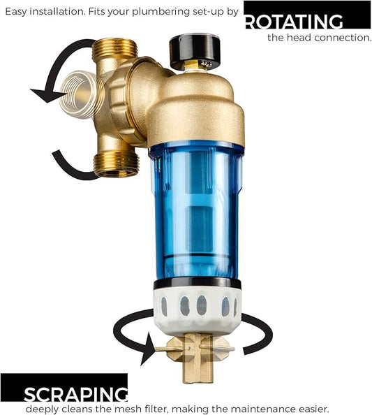 iSpring WSP50GR+ACPF12MPT12x2 Reusable Spin Down Sediment Water Filter, 50 Micron, White