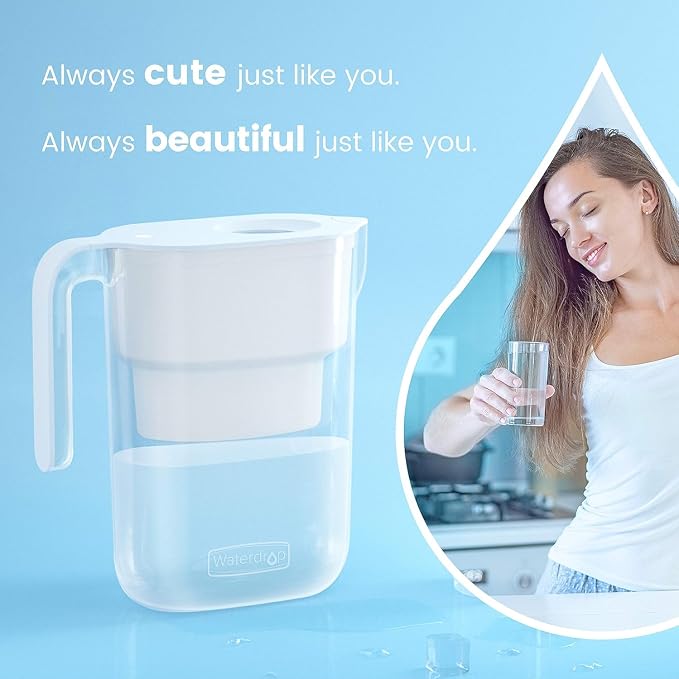 Waterdrop PT-05W Water Filter Pitcher, 7-Cup Capacity, NSF Certified, White | 5X Longer Filter Life, Up to 200 Gallons, for Fridge, Countertop, and Gift Giving, Reduces PFOA/PFOS, Chlorine