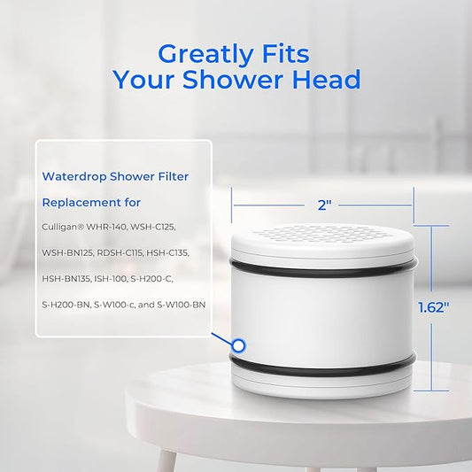 Waterdrop WHR-140 Shower Filter Replacement for Culligan® WHR-140, WSH-C125, ISH-100, HSH-C135, Shower Head Water Filter, with Advanced KDF Filtration Material, Pack of 3