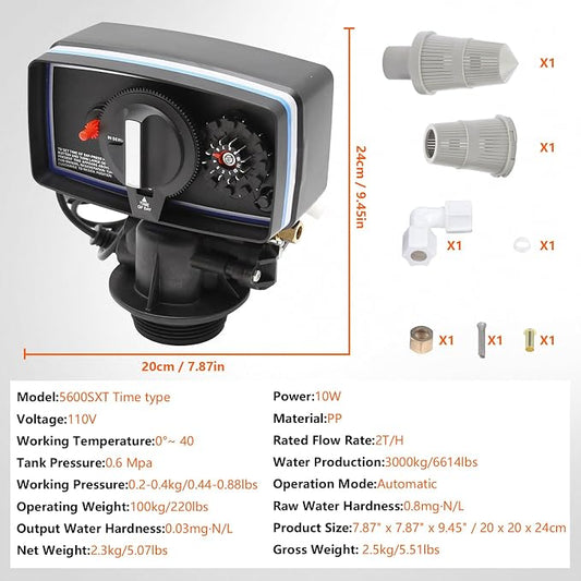 Whole House Water Softener Valve 32,000 Grains - High Performance Automatic Digital Metered Control Head,Reduces Hardness & Minerals - Improve Water Quality - for 1-2 bathrooms - Model 5600