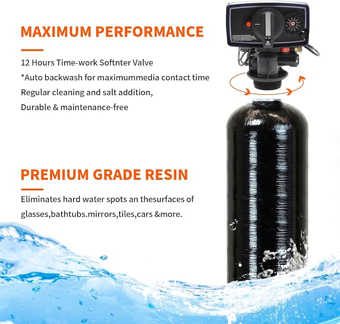 Whole House Water Softener Valve 32,000 Grains - High Performance Automatic Digital Metered Control Head,Reduces Hardness & Minerals - Improve Water Quality - for 1-2 bathrooms - Model 5600
