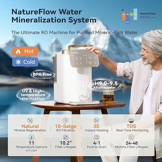 Y60AC(2nd Gen Cold & Hot Countertop Reverse Osmosis Water Mineralization System— Natural Mineral Activation, 10-Stage RO Filtration,Ultra Dual UV, Alkaline Water, 11-Temperature