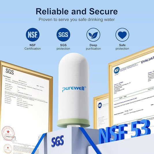 Purewell Upgraded 4-Stage Ceramic Gravity Water Filter with PFAS Reduction | NSF/ANSI 53 Certified, Lead, Chlorine & Heavy Metals, Compatible with Berlkey®, ProOne® & Gravity Water Filter System, 2 Pack