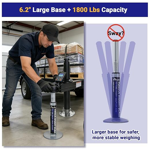 Rv Trailer Tongue Weight Scale 1800 Lb, 6.3" Large Stability Base Tongue Weight Scale for Travel Trailers Rv Campers & Boat, Fatigue-Resistant Spring System, Minimal Recalibration, (With Portable Bag)
