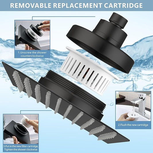 Large Rain Shower Head with Filtered - 12" All Metal Square Rainfall Showerhead Filter for Remove Chlorine and Harmful Substances, Matte Black