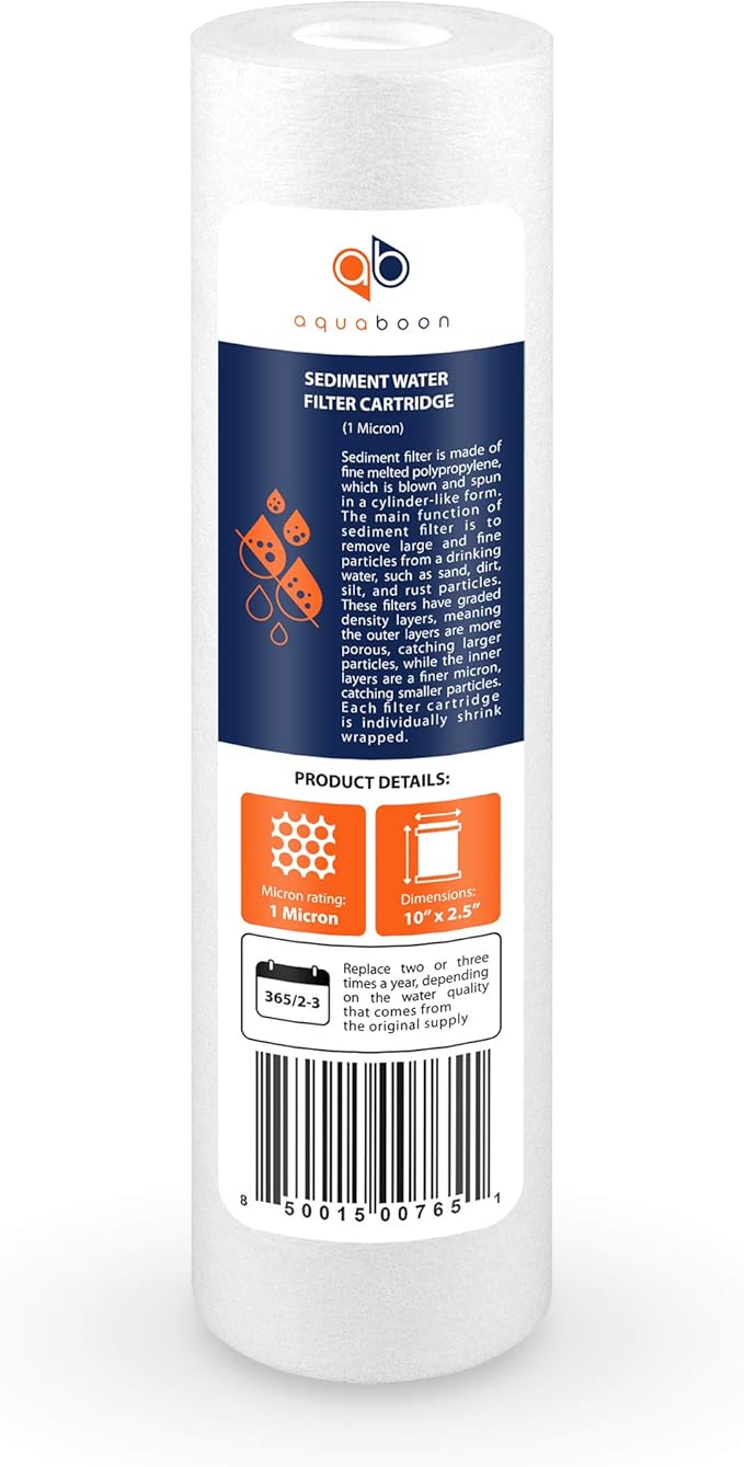 Aquaboon 10β x 2.5β Whole House and Reverse Osmosis Sediment 1 Micron Water Filter Cartridge | COMPATIBLE WITH: Culligan P1, Pentek P1, PD-1-934, P5, AP110, WFPFC5002, CFS110, RS14, WHKF-GD05 (4-PACK)