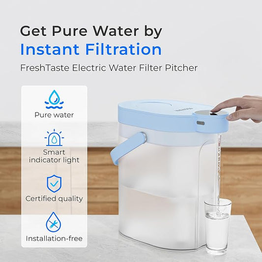 Waterdrop ED06B Electric Insant Water Filter Pitcher, 17-Cup Capacity, Blue | FreshTaste Rechargeable Pitcher, Countertop Purifier, Reduce Chlorine, Lead, Copper, Purify, Soften Water, Does not Lower TDS