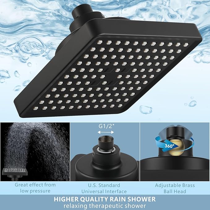 Filtered Shower Head with Handheld Combo, High Pressure Rain Showerhead Filter for Remove Chlorine and Harmful Substances, with Self-adhesive Holder/59" Hose, Matte Black