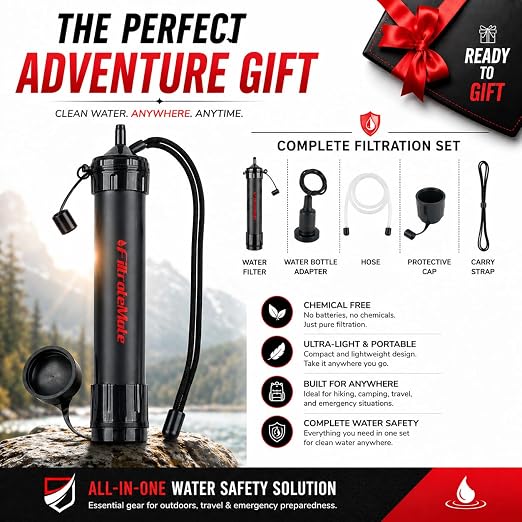 Original Defense® FiltrateMate Portable Water Filter Straw – High-Performance Nanofiber Filtration for Emergency Preparedness, Hiking, and Camping – Purifies up to 1,000 Liters