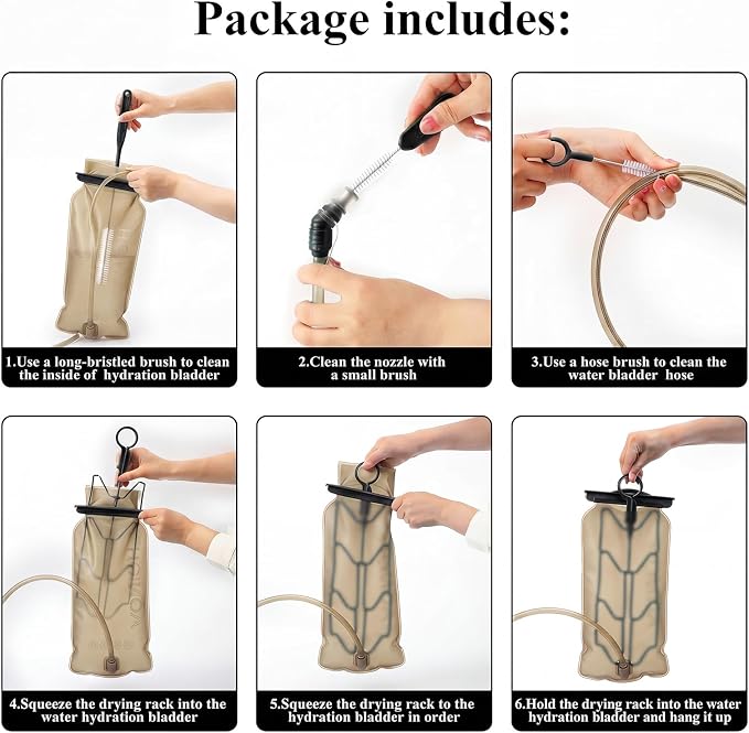 Patelai 8 in 1 Hydration Bladder Cleaning Kit Includes 3 Different Brushes and Drying Collapsible Bladder Frame, Water Reservoir Backpack Cleaning Kit