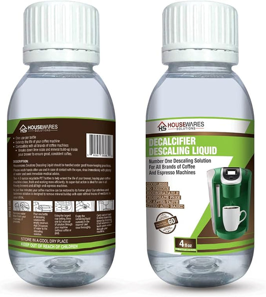 Descaling Solution for All Brands of Coffee and Espresso Machines By Housewares Solutions - 4 Fluid Ounce Bottle (2-Pack)