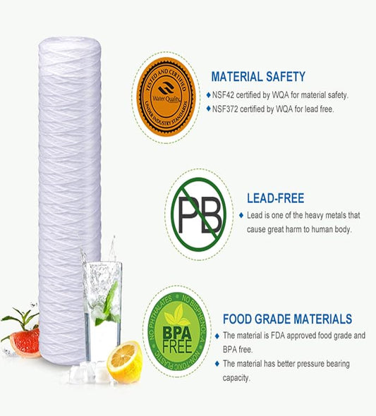 CFS – 4 Pack Universal String Wound Sediment Water Filter Cartridges Compatible with American Plumber W30W Models – Remove Bad Taste & Odor – Whole House Replacement Filter Cartridge – 5 Micron