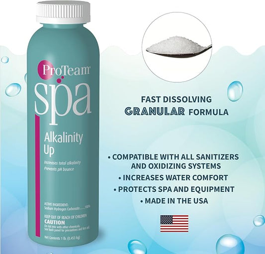 ProTeam Spa Alkalinity Increaser for Hot Tub to Keep Alkalinity Up for hot tub spa - with SplashWiz Spa & Hot Tub Chemicals Care Guide e-Book - Made in USA (1lb) (2 Pack)