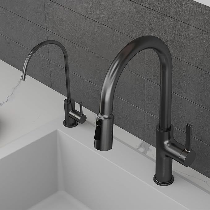 Karran Kestrel Single-Handle Filtered Water Faucet in Gunmetal Grey 100% Lead-Free Brass, RO/Filtration System Ready, 360° High-Arc Spout, Spot-Free Finish Beverage Faucet (Spot Free Gunmetal Grey)