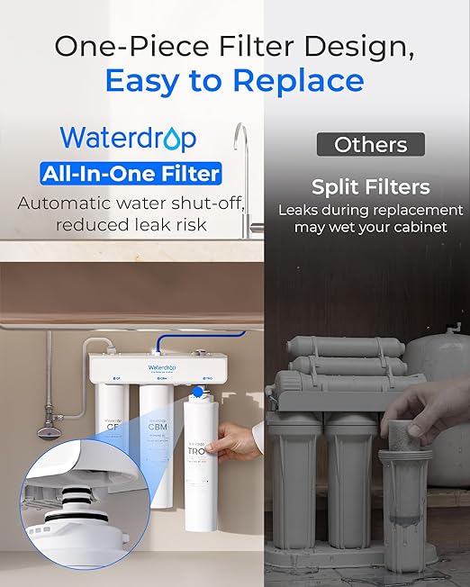 Waterdrop T3-T Remineralization Reverse Osmosis System, 220 GPD Faster Flow | No Power Needed, 7-Stage Filtration, Under-Sink RO Water Fiter, NSF/ANSI 372 Certified, 2:1 Pure to Drain, Easy Installation