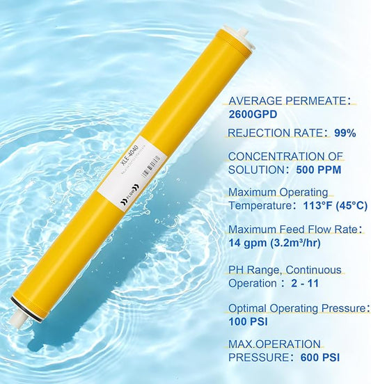 XLE-4040, XLE 4040 Reverse Osmosis Membrane for DOW Filmtec XLE 4040 Membrane Replacement, 2600GPD, TDS≤1000ppm, Salt Rejection 99%, 4 x 40 RO Membrane for Commercial, Industrial, NSF Certified