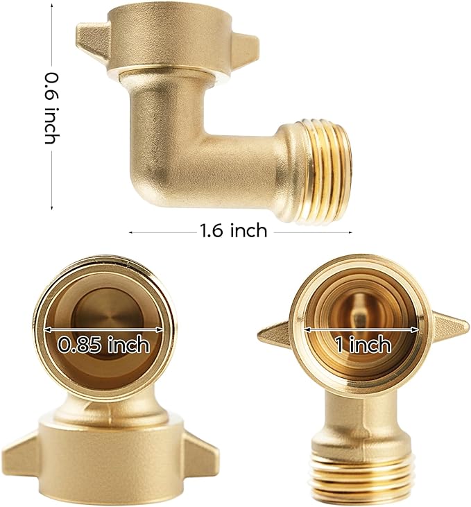 RV City Water Inlet with 90-Degree Lead-Free Brass Elbow, 3/4 NH Female to 1/2 NPT Male Connection, Ideal RV Water Fill Replacement Flange