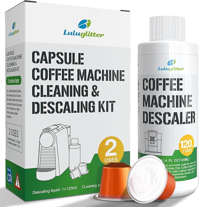 Coffee Brewer Machine Descaler Set Odorless Liquid Descaling Solution and Rinse Pods Compatible with Nespresso VertuoLine