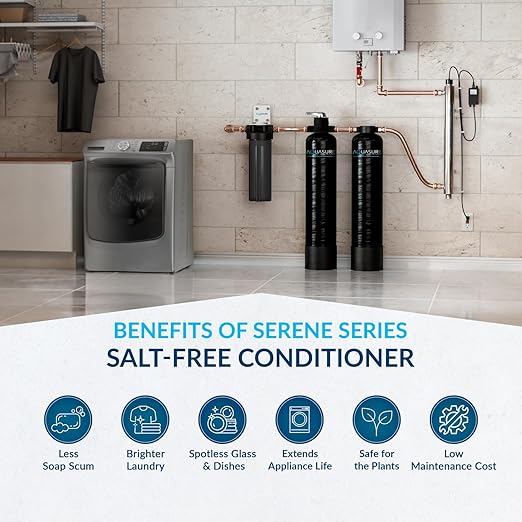 Aquasure Serene Lite Whole House Salt-Free Water Conditioning Descaler System with Triple Purpose Pre-Treatment Filter (800,000 Gallons Salt-Free System)